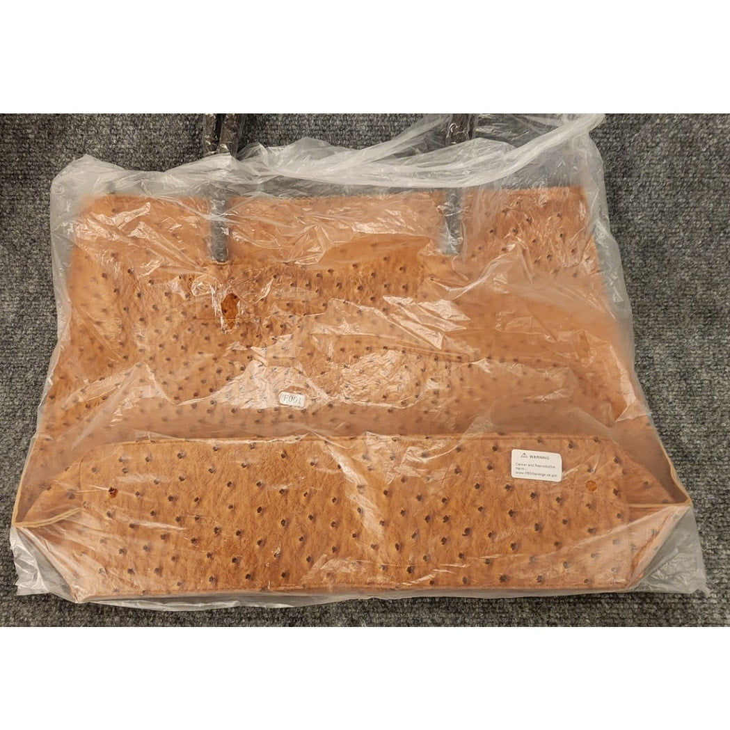New 22TOTE Large Tan Ostrich Embossed Faux Leather Tote Bag Pouch NWT