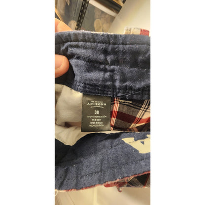 Arizona Jean Co Mens Size 38 Plaid Shorts Red Black Gray White Flat Front