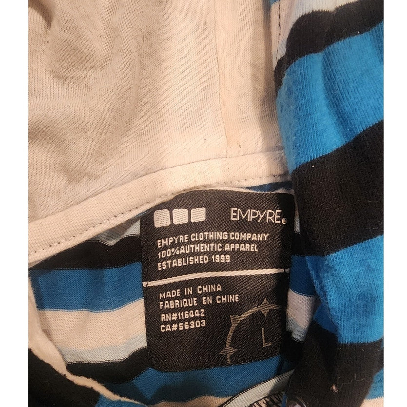 Empyre Striped Lightweight Hoodie Mens Size Large Blue Black White Knit Tee Shirt