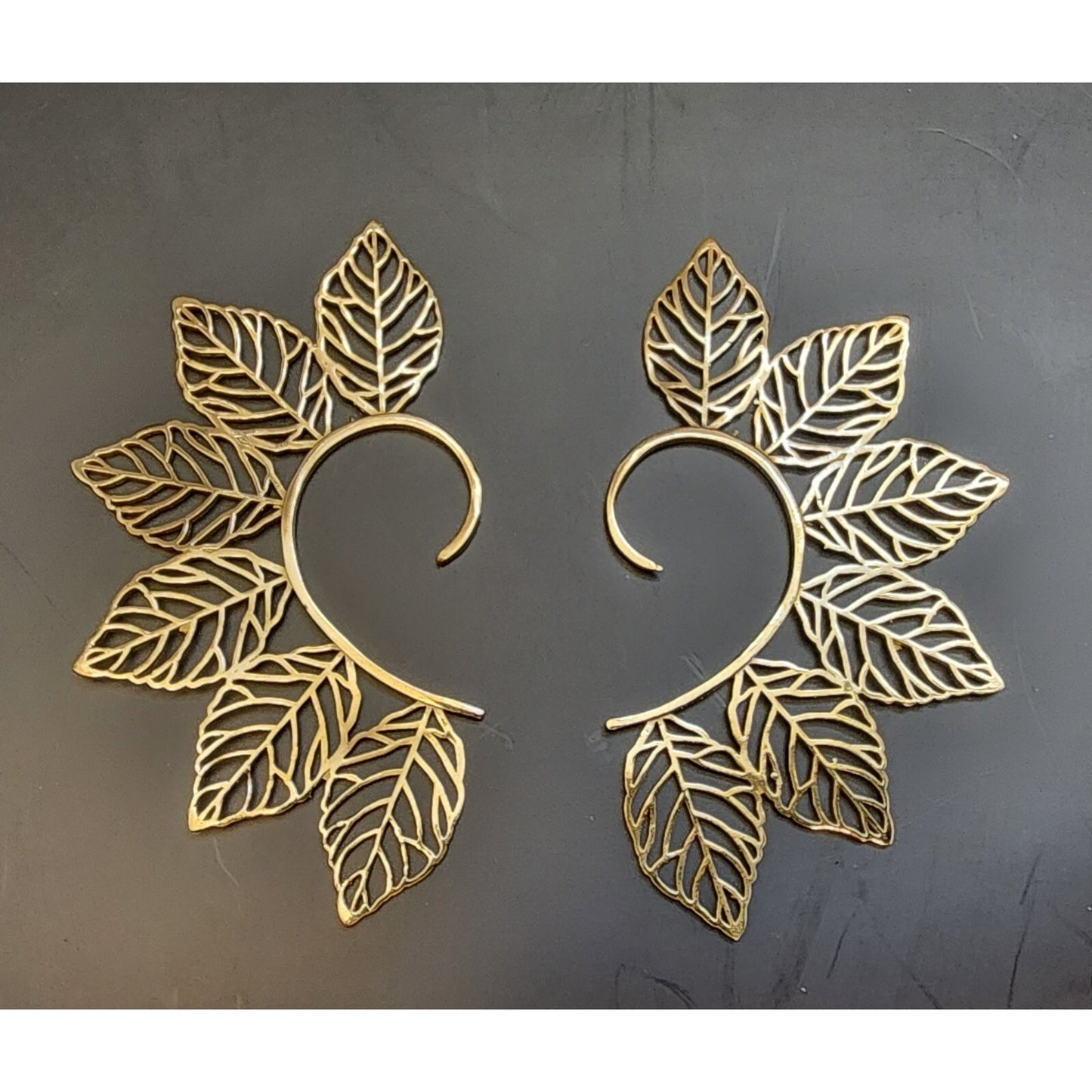 Leaf Ear Cuffs -Brass, Gold Plated - Wrap Ear Cuffs - 2 total
