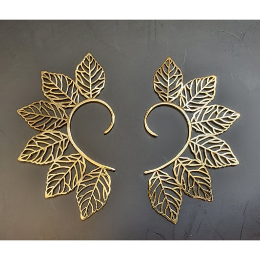 Leaf Ear Cuffs -Brass, Gold Plated - Wrap Ear Cuffs - 2 total