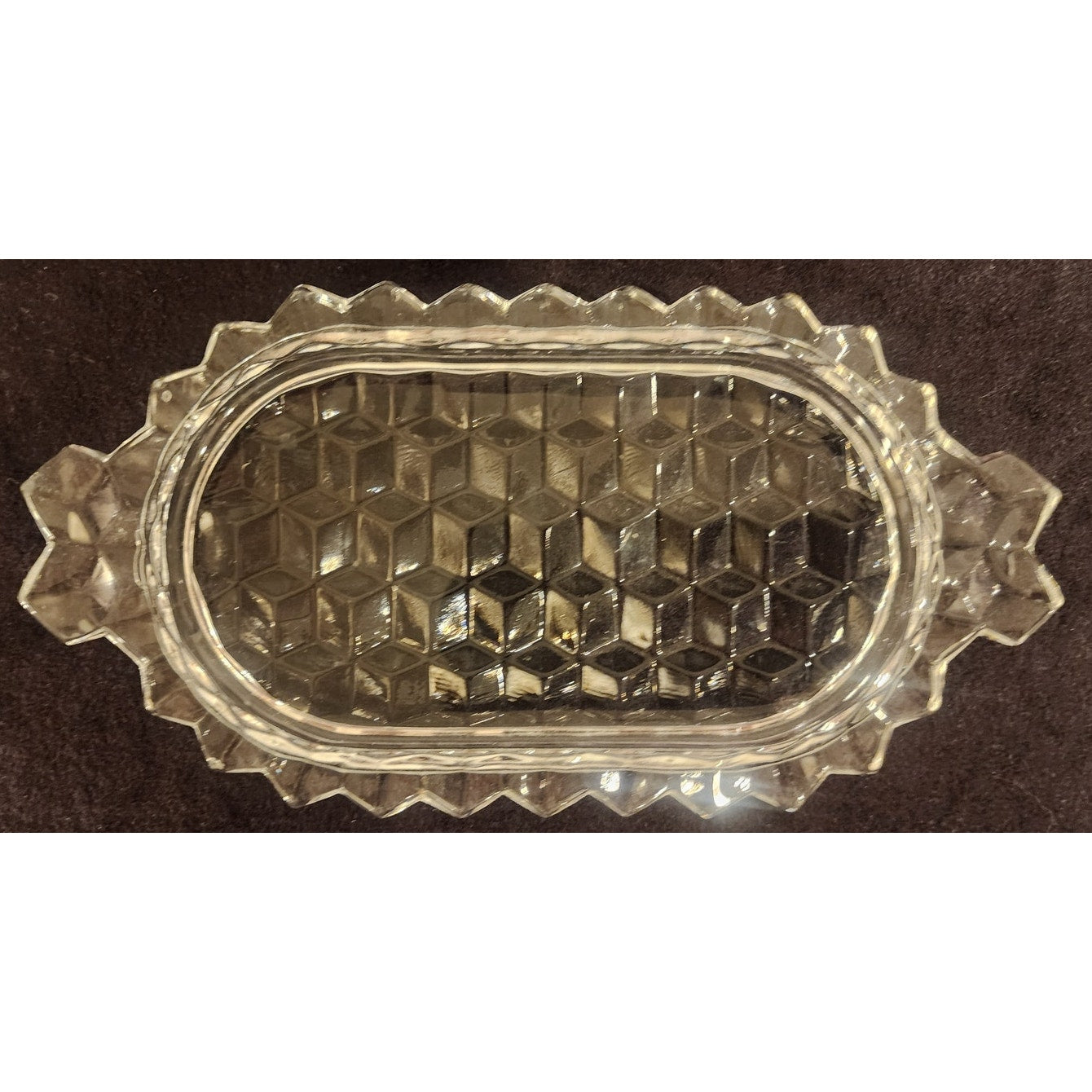 Vintage Pressed Glass Butter Dish Base 8" × 4" Scalloped Edge – Starburst Bottom