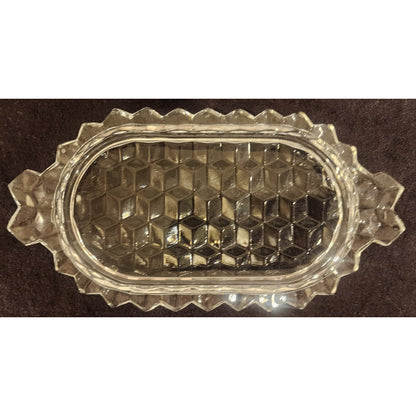 Vintage Pressed Glass Butter Dish Base 8" × 4" Scalloped Edge – Starburst Bottom