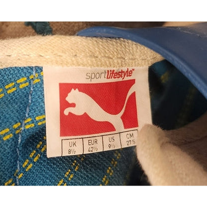 Vintage Puma Sportstyle Canvas Slip On Deck Shoes Sneakers Cream Blue Strap