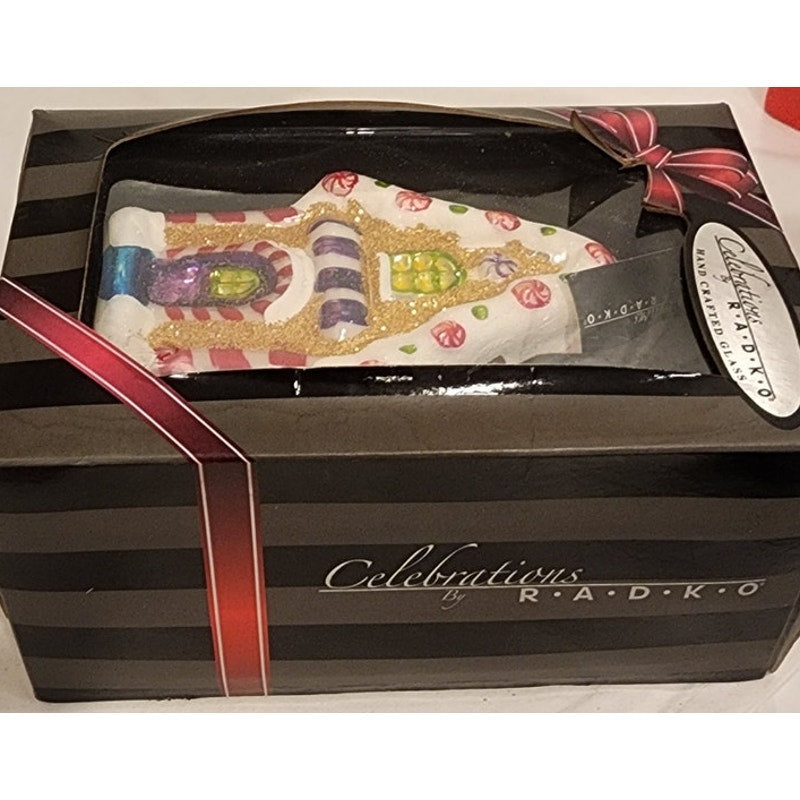 RADKO - 2014 - Celebrations Hand Crafted Glass Ornament - Gingerbread House