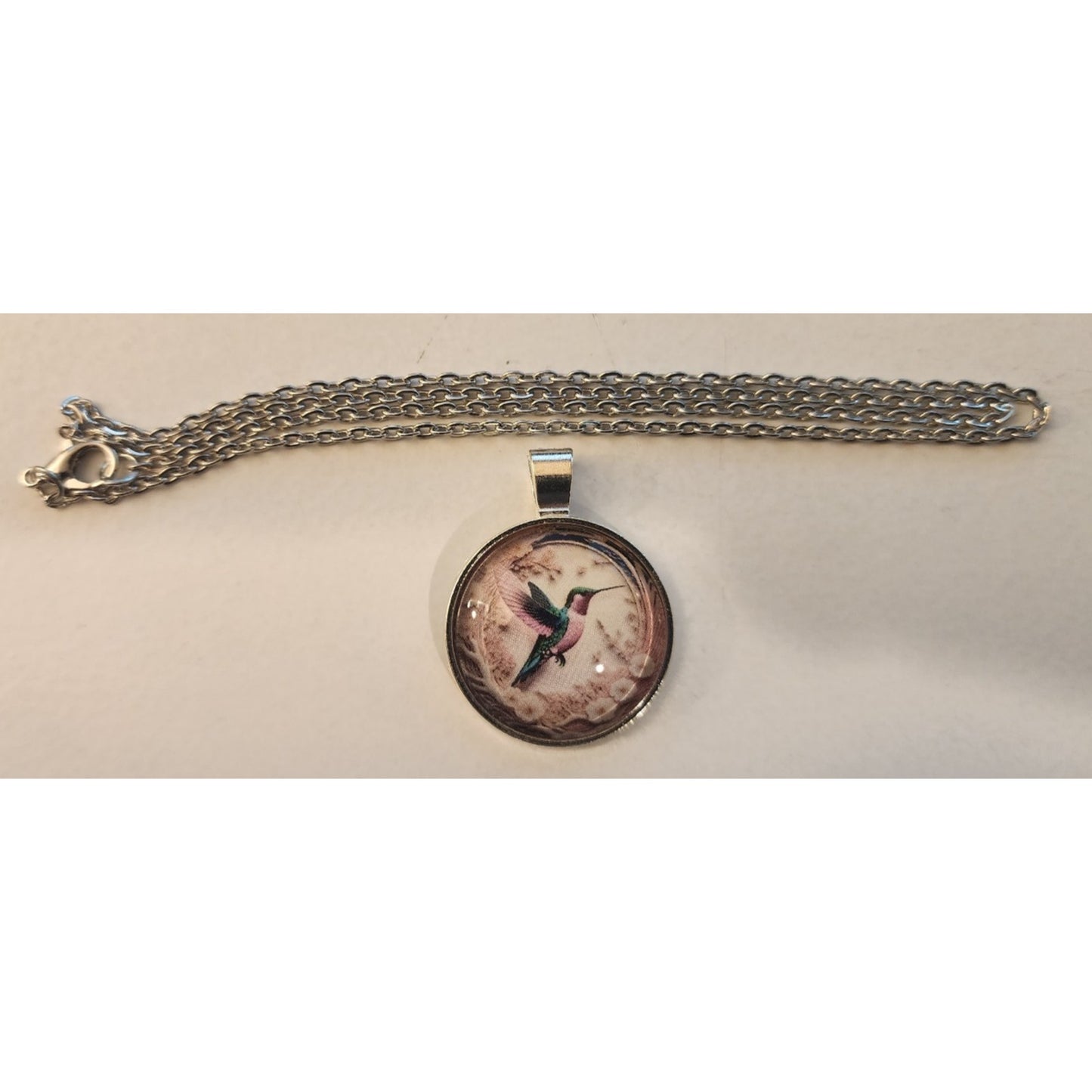 COLORFUL HUMMINGBIRD Pendant Silver colored necklace - 20"