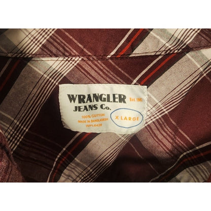 Wrangler Mens XL Button Down Shirt Maroon White Gray Plaid WPL 6428 Casual