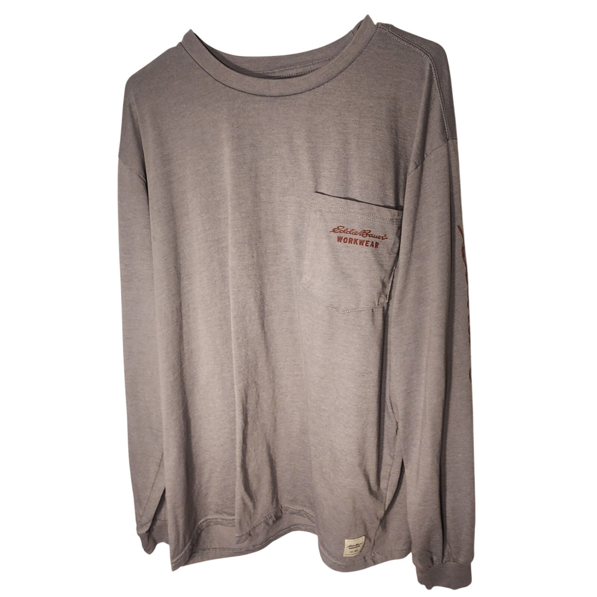 Eddie Bauer Workwear Mens XXL Long Sleeve Pocket T-Shirt Gray US Flag Graphic