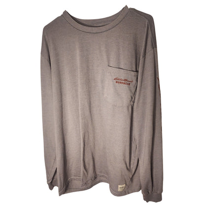 Eddie Bauer Workwear Mens XXL Long Sleeve Pocket T-Shirt Gray US Flag Graphic