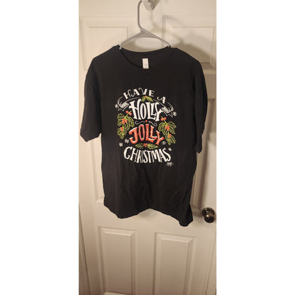 Holly Jolly Christmas Graphic T-Shirt Black Short Sleeve Tee Size XL
