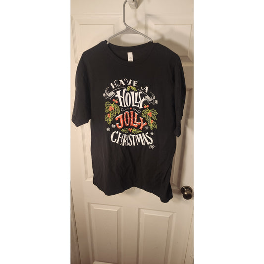 Holly Jolly Christmas Graphic T-Shirt Black Short Sleeve Tee Size XL