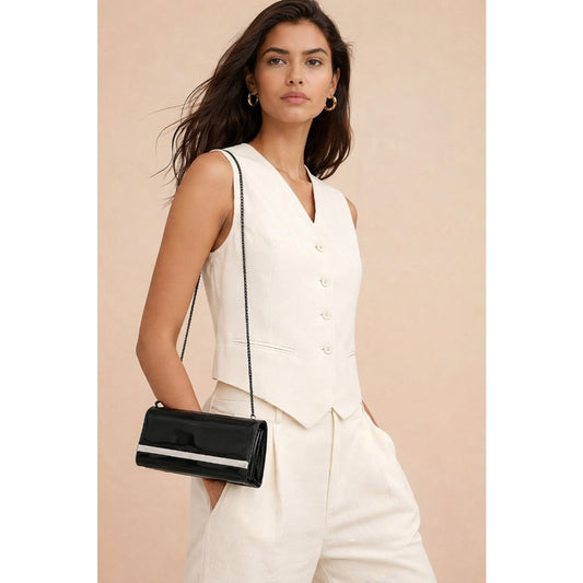 Clutch Purse - Pre-owned.  In great shape.  Shiny black with silver bar