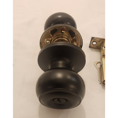 Door Knob w/Lock and Key, Matte Black - Bathroom, Bedroom, Etc. - W/Instructions