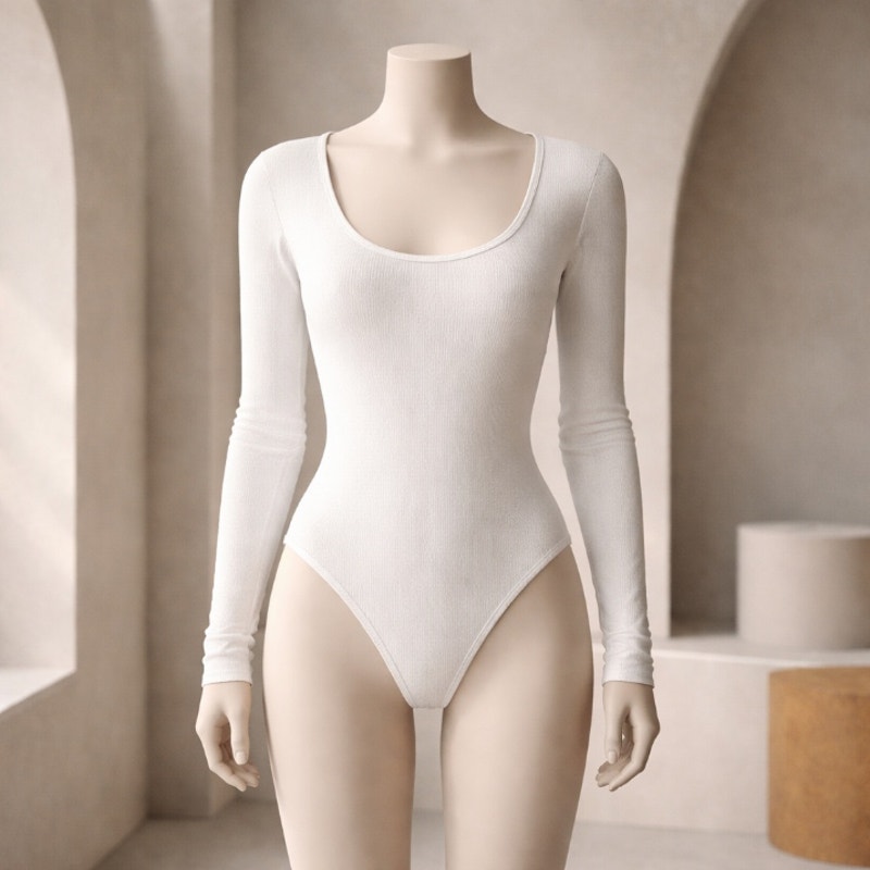 Bohme- White Ribbed Long Sleeve Bodysuit Women's-XL NWT BHM1430WT Scoop Neck New