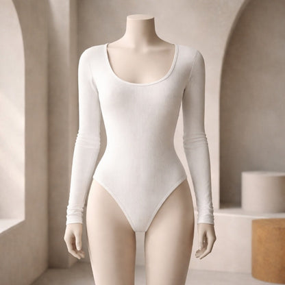 Bohme- White Ribbed Long Sleeve Bodysuit Women's-XL NWT BHM1430WT Scoop Neck New