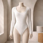 Bohme- White Ribbed Long Sleeve Bodysuit Women's-XL NWT BHM1430WT Scoop Neck New
