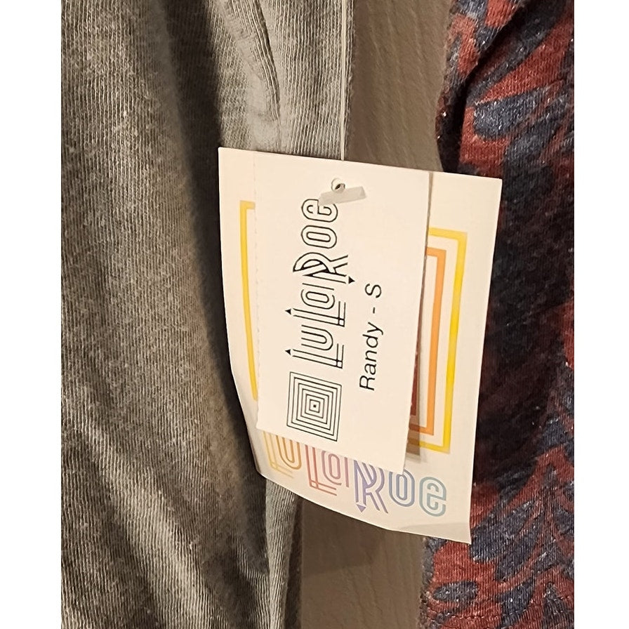 LuLaRoe Randy Tee NWT Women’s Small Gray Raglan Patterned Sleeves