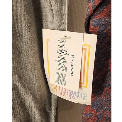 LuLaRoe Randy Tee NWT Women’s Small Gray Raglan Patterned Sleeves
