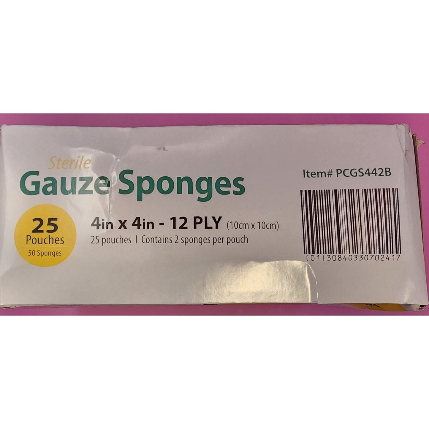 2 Boxes - PROCURE Gauze Sponges - 4" X 4" - 12 Ply - 25 Pouches Each Box