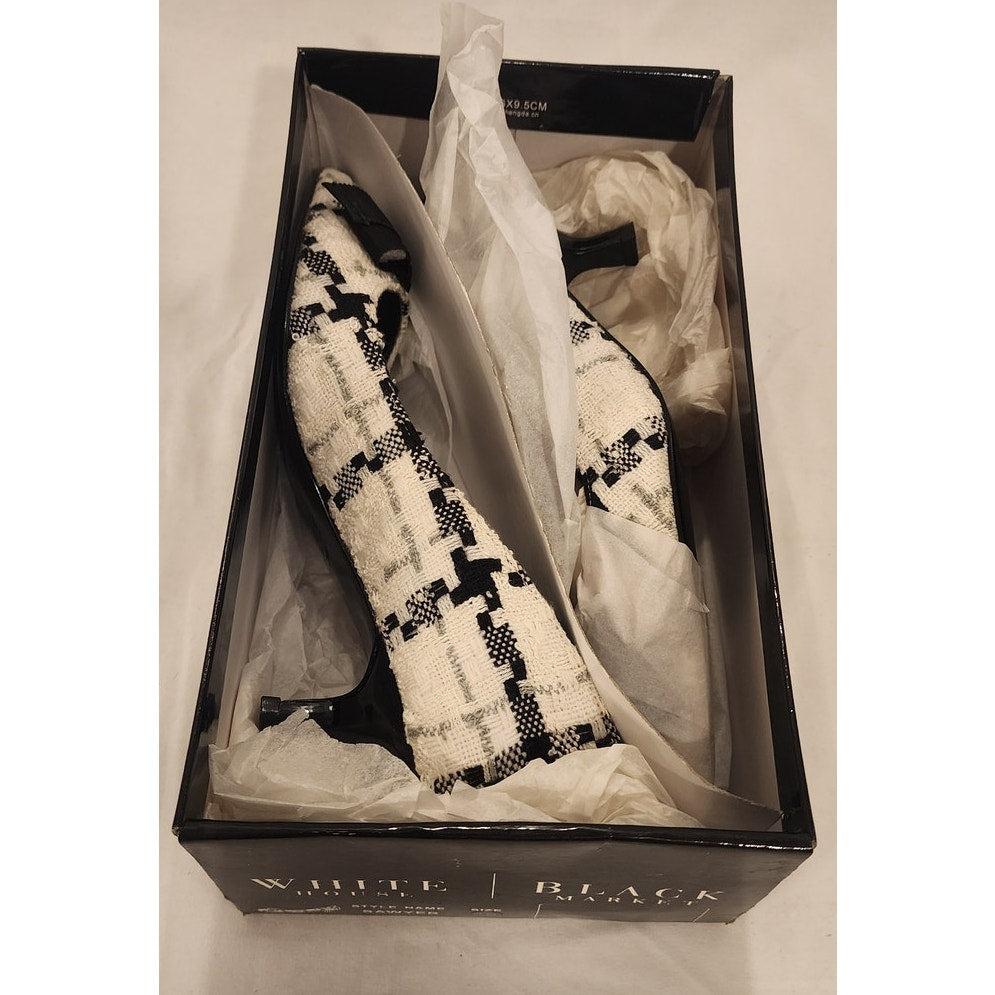 White House Black Market NIB Black White Houndstooth Plaid Kitten Heel Pumps 7.5