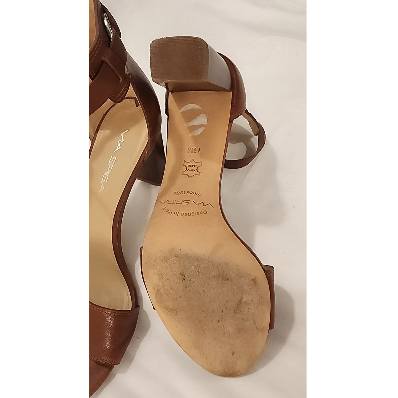 Via Spiga Brown Leather Ankle Strap Block Heel Dress Sandals Women's 7.5M