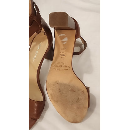 Via Spiga Brown Leather Ankle Strap Block Heel Dress Sandals Women's 7.5M