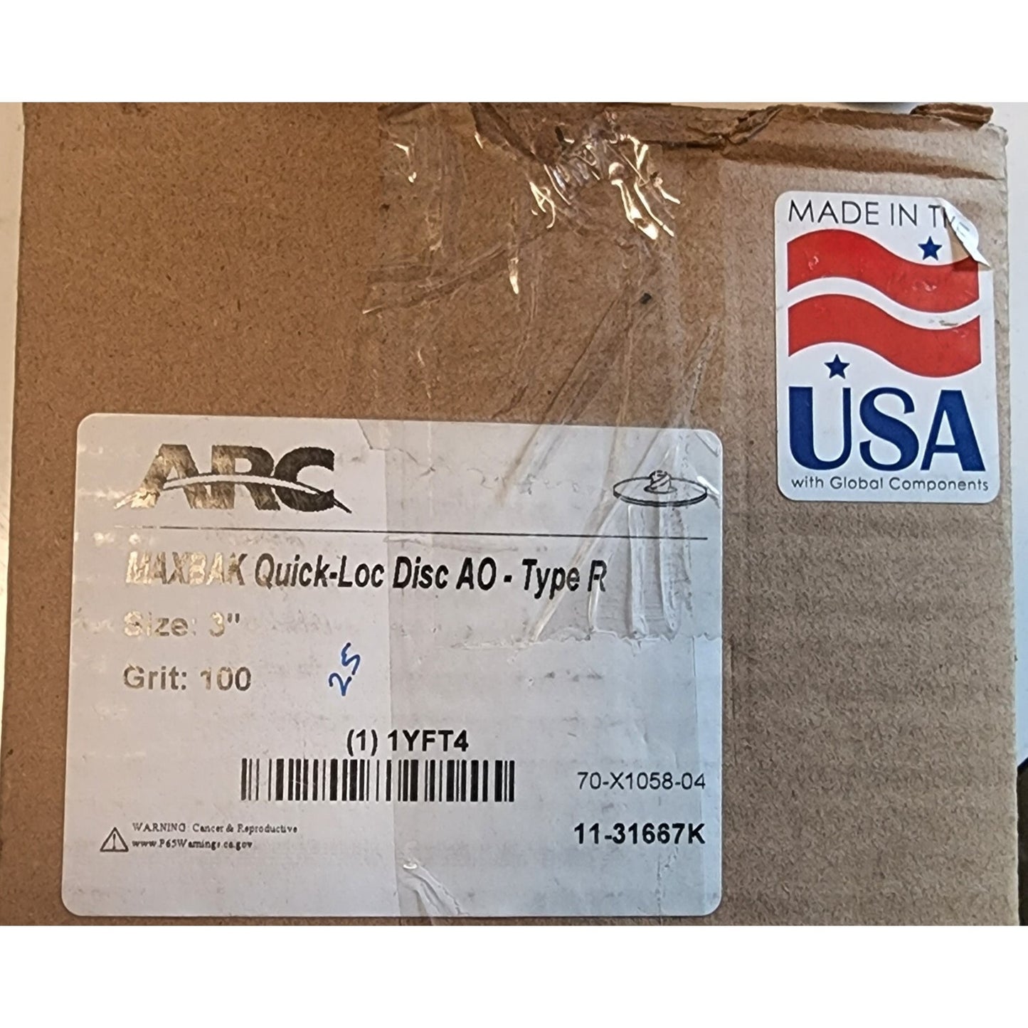 (Pk of 25) ARC -MAXBAK Quick-Loc Disc AO Type R -3", 100 Grit - 70-X1058-04