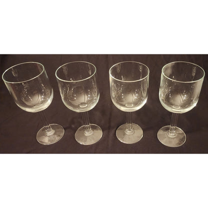 Vintage Hand Blown Lead Crystal Water Wine Goblets 7 Inch Set of 4 Flat Stem