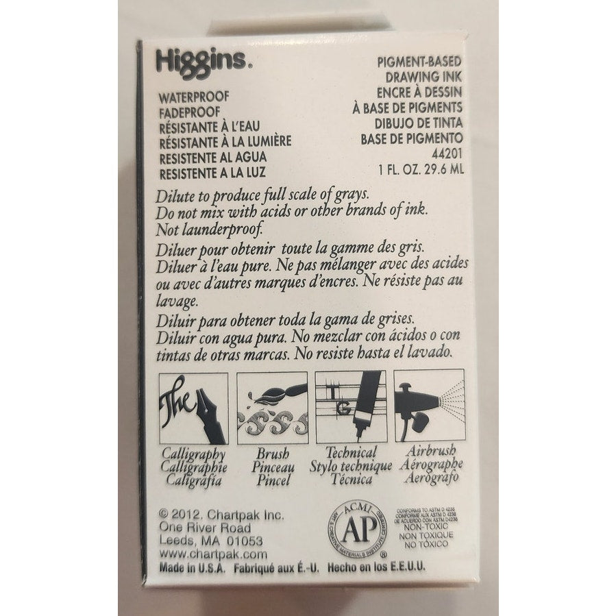 Lot of 3 - Higgins Pigment Based Drawing Ink Black India 1 oz. NIB FREE SHIP