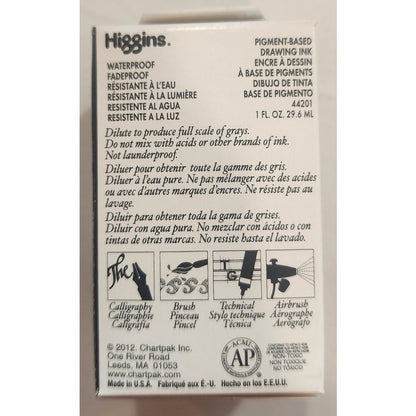 Lot of 3 - Higgins Pigment Based Drawing Ink Black India 1 oz. NIB FREE SHIP