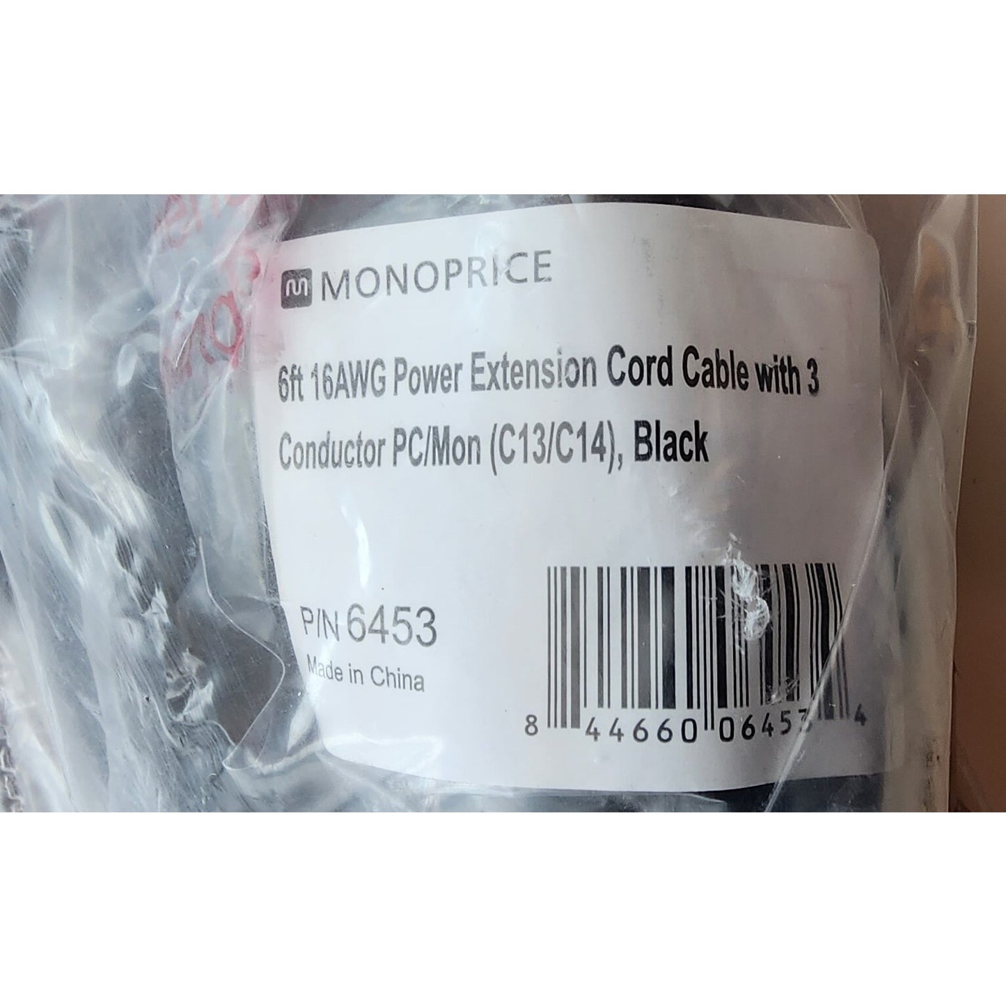 Lot 10 - Monoprice 6453 6 Ft. - Power Extension Cable - 3 Conductor - PC-Monitor