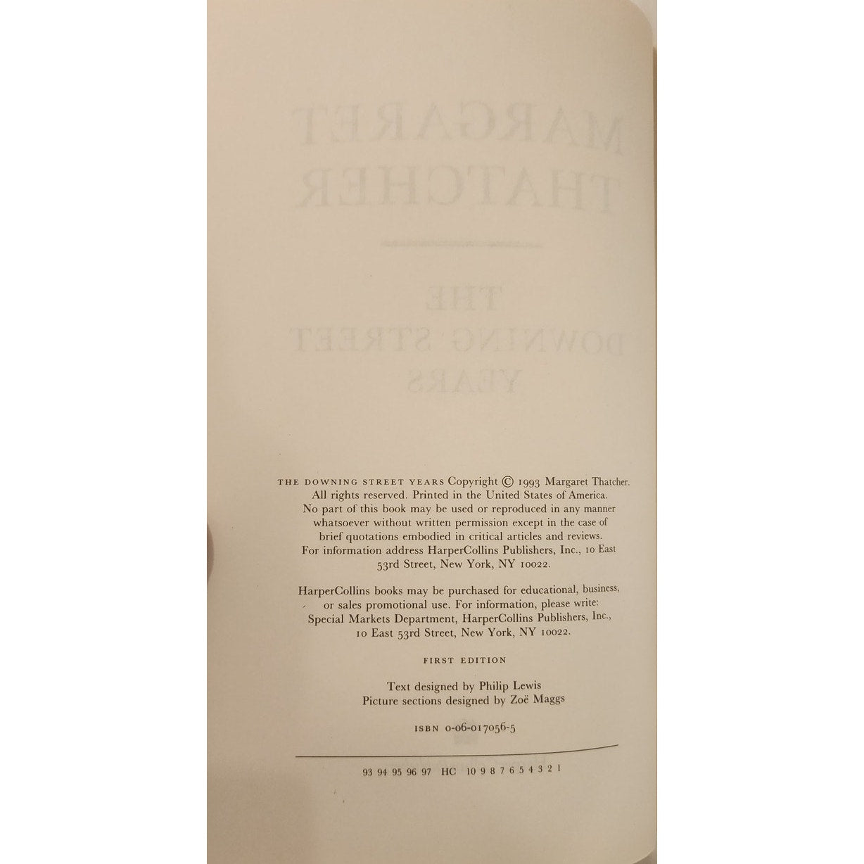 Margaret Thatcher The Downing Street Years – First Edition 1993 Hardcover