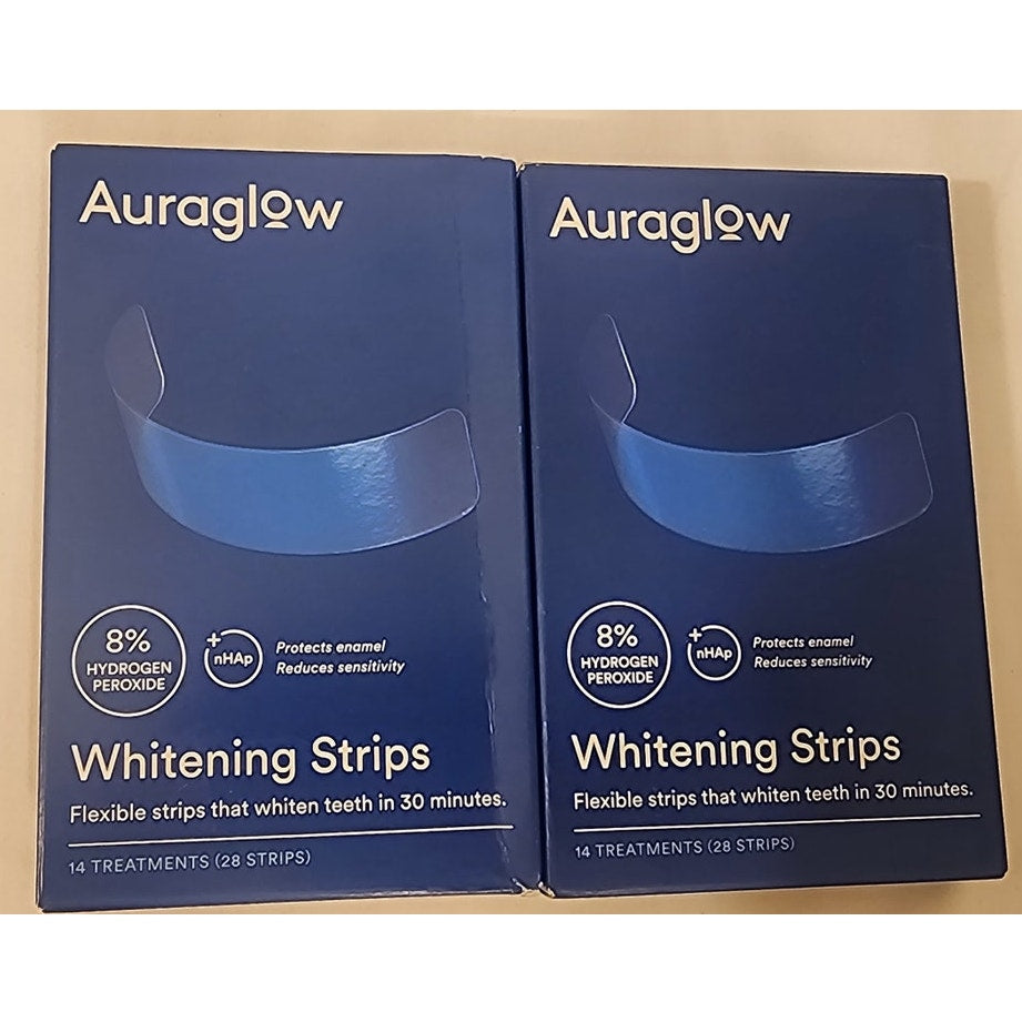 Auraglow Whitening Strips 2‑Pack – 14 Treatments Each – 8% HP – NEW