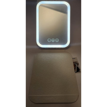 White Folding Lighted Makeup Mirror with 3 Color Light Modes USB Rechargeable