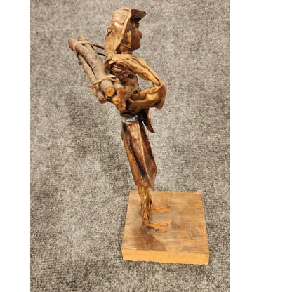 Vintage Handmade Mexican Folk Art Paper Mache Wood Carrier Sticks Figurine 11"