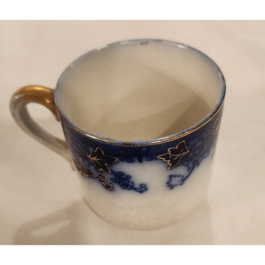Flow Blue Small Cup Gold Trim – Vintage Unmarked -  2 3/8" tall and wide