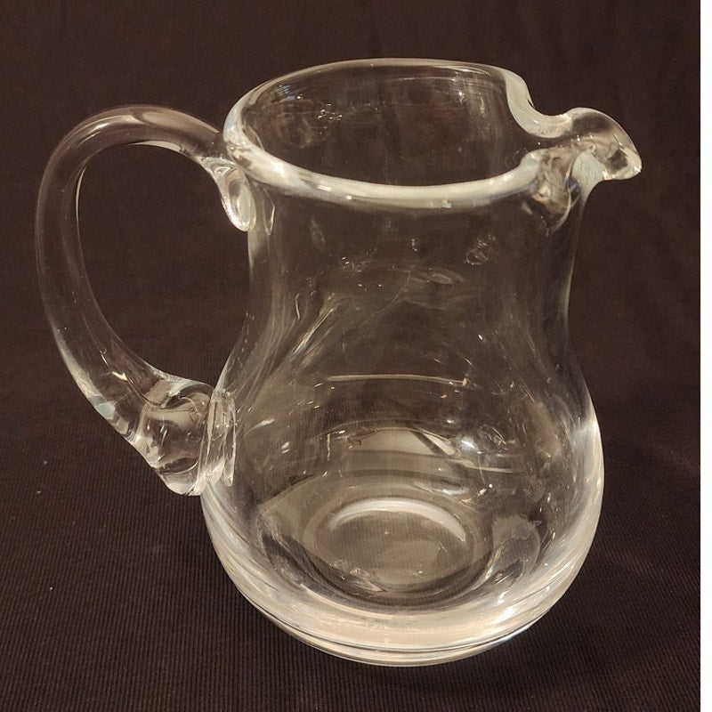 Vintage Heavy Hand Blown Clear Crystal Pitcher Seeded Bubble 5.5" Creamer