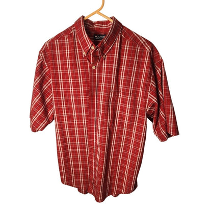 Puritan Mens Short Sleeve Button Down Shirt Size L 42 44 Red White Plaid