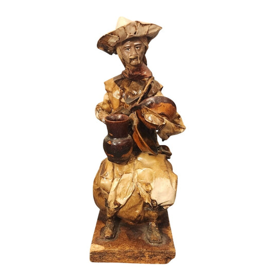 Vintage Handmade Mexican Folk Art Paper Mache Market Vendor Pottery Figurine 10"