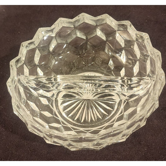 Vintage Crystal Divided Dish – 2 Section – Scalloped Rim & Starburst Base