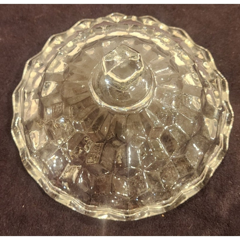 Vintage Crystal Pedestal Compote w/ Lid – 7.5" Tall – Diamond Cut Pattern