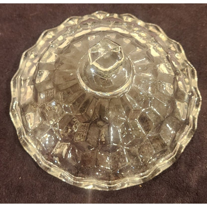 Vintage Crystal Pedestal Compote w/ Lid – 7.5" Tall – Diamond Cut Pattern