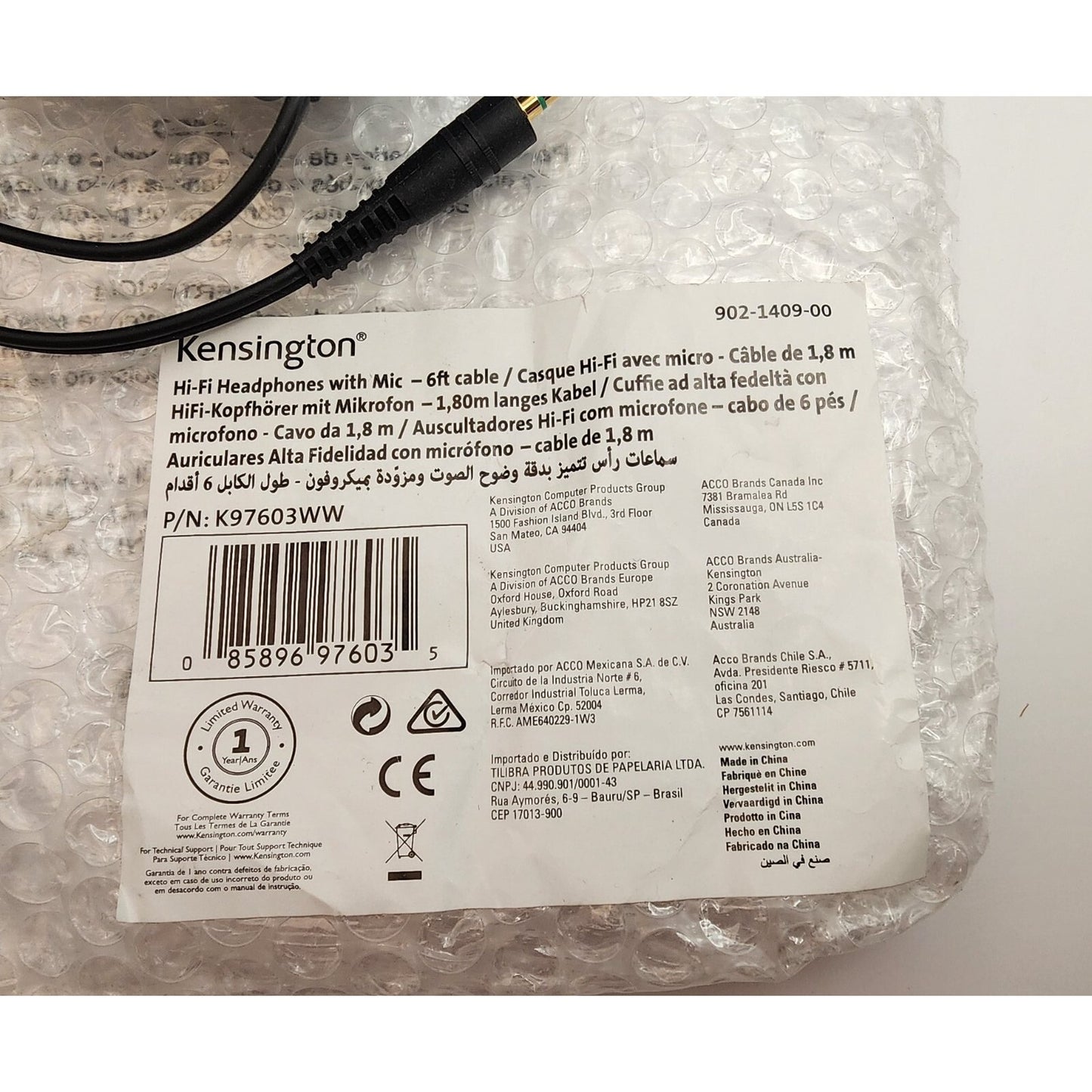 Kensington- Hi-Fi Headphones with Microphone -K97603WW - Black- Universal- 3.5mm