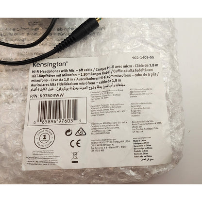 Kensington- Hi-Fi Headphones with Microphone -K97603WW - Black- Universal- 3.5mm