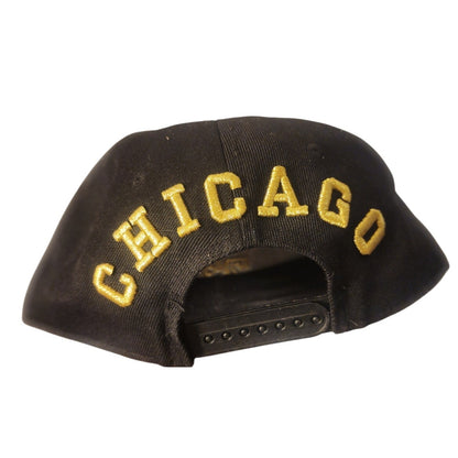 Chicago Bull Head 23 Snapback Hat Black Gold Adjustable Cap