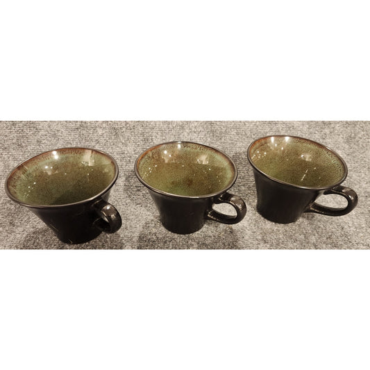 Vintage Gabbay Fusion Wasabi Stoneware Coffee Mugs Green Speckled Set of 3