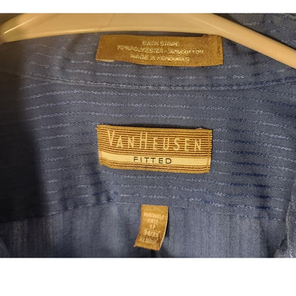 Van Heusen Fitted Mens Dress Shirt Size 17 34/35 XL Blue Pinstripe Button Down