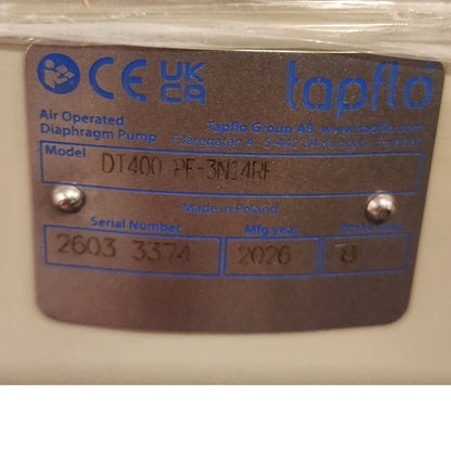 Tapflo DT400 PE-3N14RF Active Pulsation Damper PE-EPDM 18m3/h 2.5 Bar New