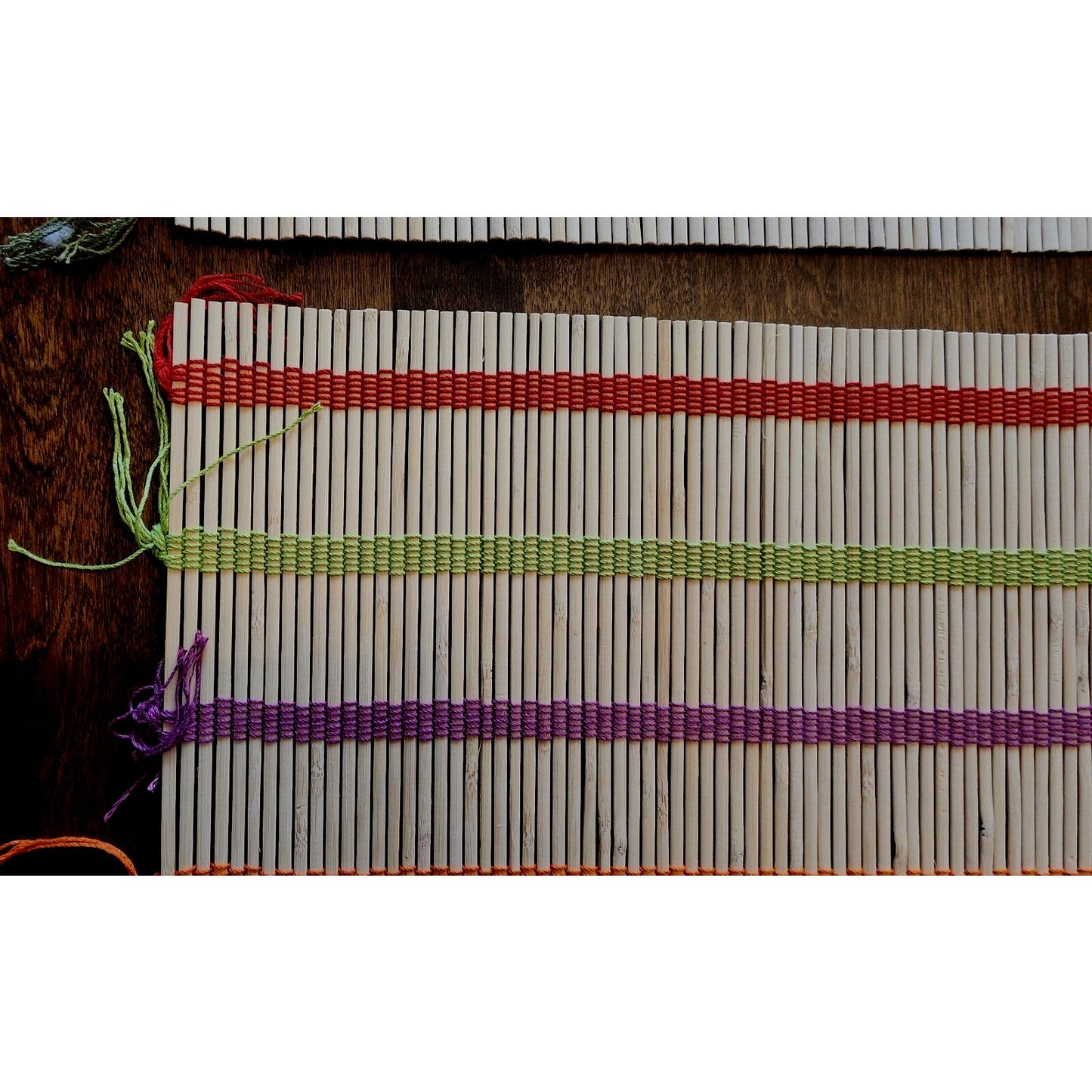 Set of 2 - Bamboo Placemats - Rollup Mats - 19 X 13 inch. Color threads. New
