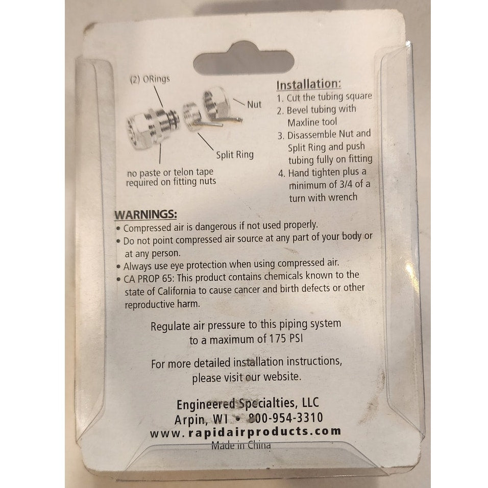 MaxLine 3/4" Tubing x 1/2" Male NPT Straight Compressed Air Pipe Fitting M8005